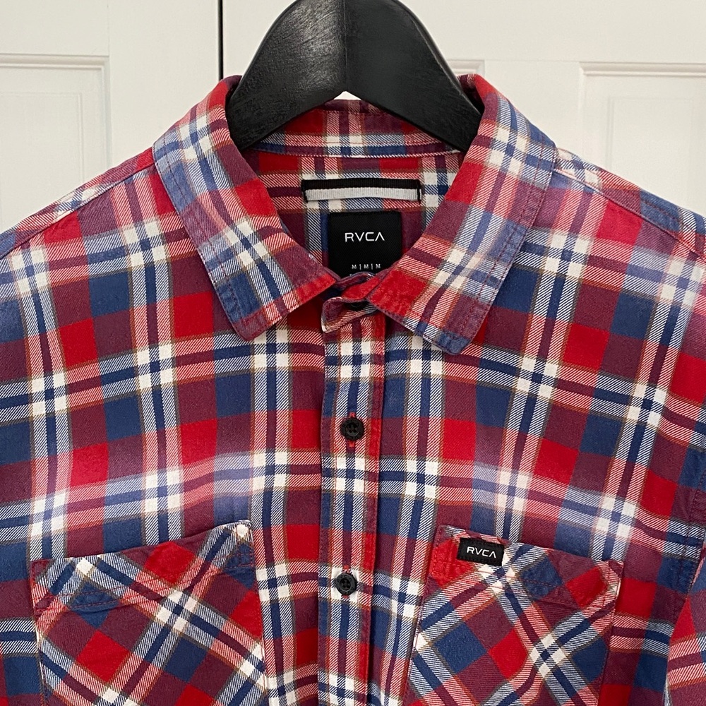 RVCA Red Blue White Plaid Button-Down Shirt